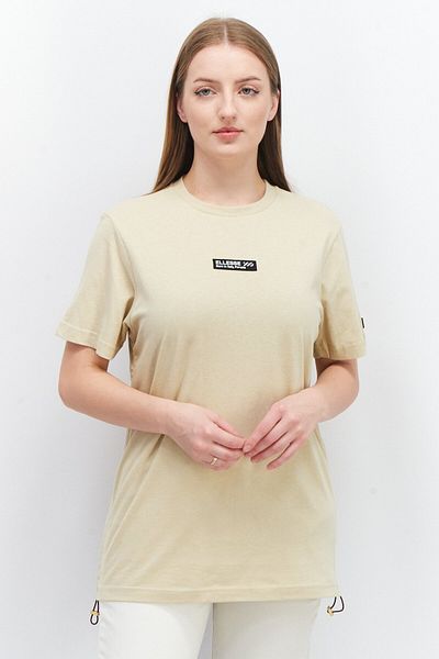 Ellesse تي شيرت نسائي بياقة دائرية وأكمام قصيرة وشعار العلامة التجارية، بيج