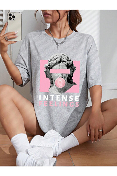 Revasser Unisex Erkek/Kadın Intense Renkli Özel Baskılı Oversize Pamuklu Bisiklet Yaka T-Shirt Tişört
