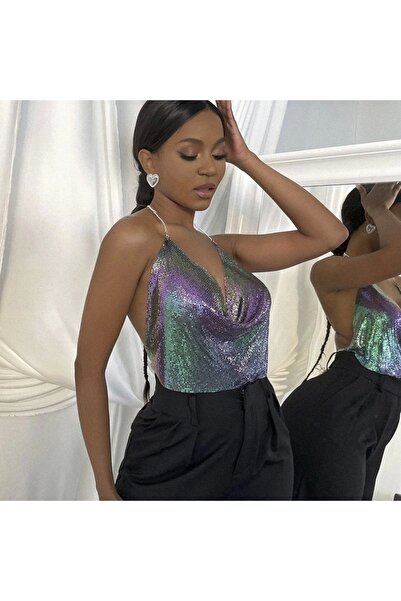 Beruflic Shiny Rainbow Crop & Blouse Sleeveless Boat Neck Armor Bustier