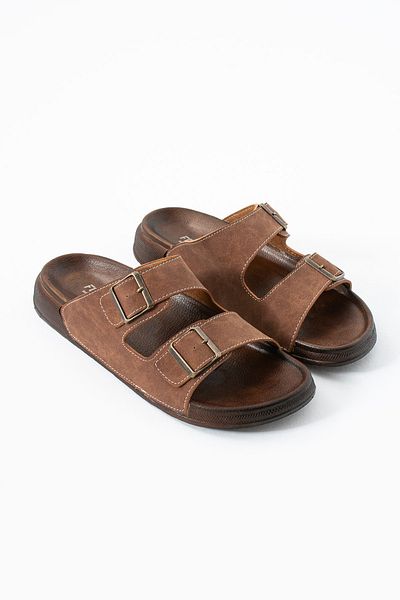 Foxter Men's Orthopedic Daily Non-Slip Sole Soft Leather Buckle Stylish Home and Outdoor Slippers