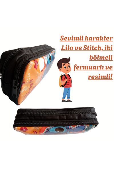 booddie Lilo and Stitch Pencil Case Pen Holder Pictorial Zippered Fabric Pencil Bag Double Eyed