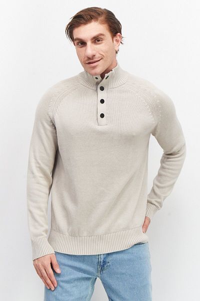 CELIO Men Mock Neck Long Sleeve Textured Sweater, Beige