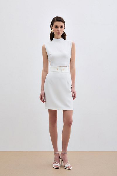 Sateen Fusta mini cu accesorii snap - Ecru