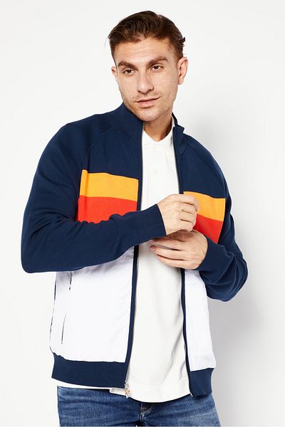 Michael Kors Men Mock Neck Long Sleeves Colorblock Sweatshirt, Navy Combo