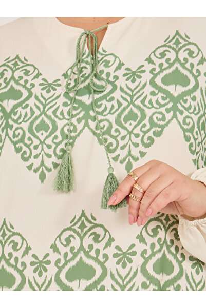 Styli Printed Balloon Sleeves A-Line Maxi Dress