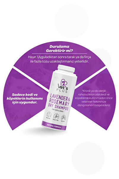 Vet's Plus Toz Şampuan 150gr (Lavanta ve Biberiye Özlü, Kedi ve Köpekler için)
