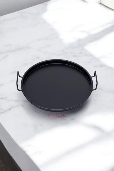 İLİVA Black Serving Coffee Presentation Tray with Metal Handles
