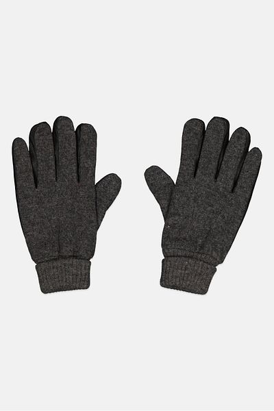 CELIO Men Knitted Gloves, Grey/Black
