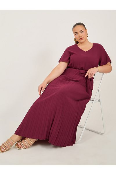Styli Plus Size V-Neck Short Sleeves A-Line Maxi Dress