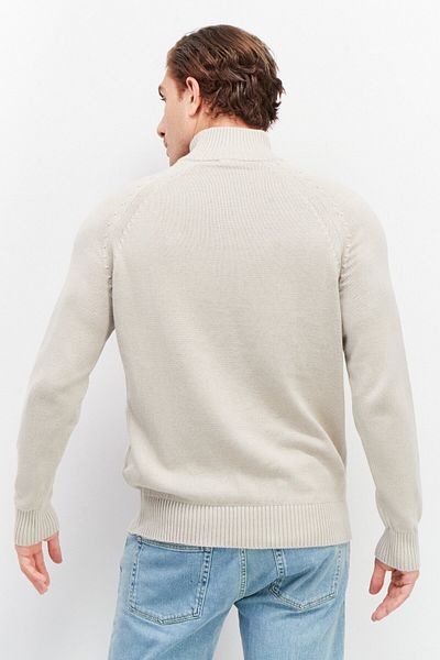 CELIO Men Mock Neck Long Sleeve Textured Sweater, Beige