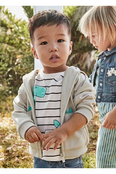MAYORAL 01-04 Years Mayoral Dinosaur Theme Hooded Cardigan - Gray