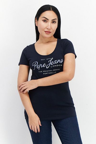 Pepe Jeans Women Scoop Neck Short Sleeves Printed T-Shirt, Dark Navy