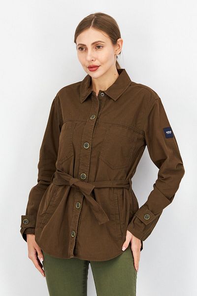 Aigle Women Solid Long Sleeves Belted Shirt Jacket, Dark Olive