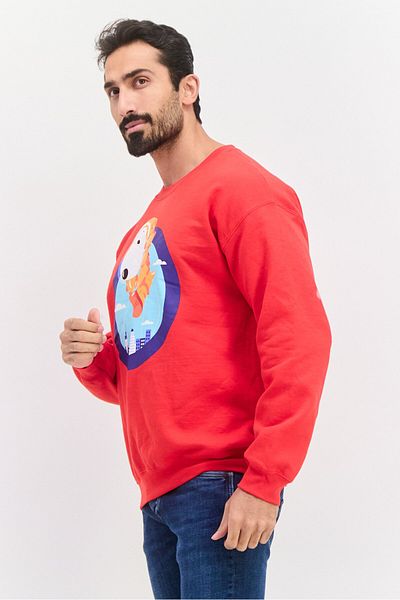 PEANUTS Men Crew Neck Long Sleeves Graphic Sweatshirt, Red