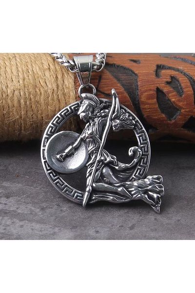 voyageaccessory Stainless Steel Gothic Ancient Athena Pendant with 65cm Chain
