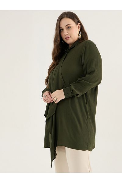 Femmella By Styli Plus Size Solid Crinkled Cascade Detail Tunic
