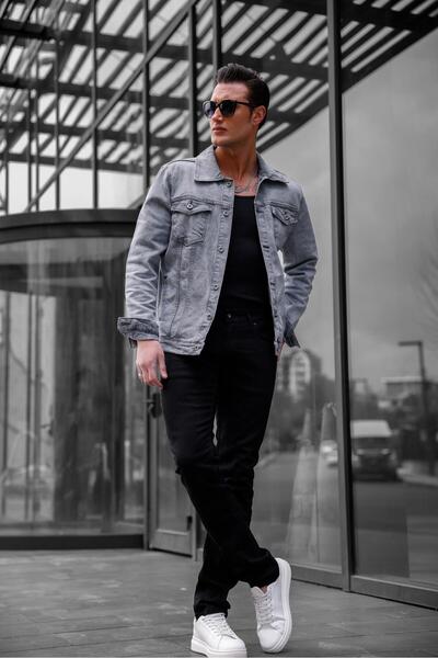 Pobudo Gray Color Distressed Denim Jacket