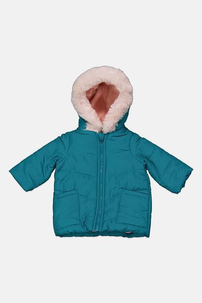 FIRST IMPRESSIONS Toddlers Girl Hooded Plain Parka Jacket, Green