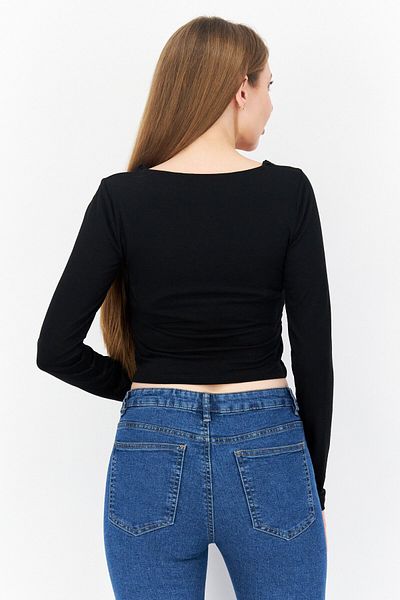 NA-KD Women Square Neck Long Sleeve Plain Shirt, Black