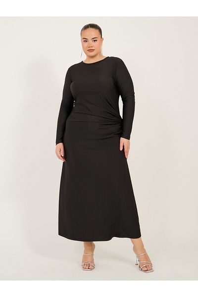 Styli Plus Size Solid Long Sleeves A-Line Maxi Dress