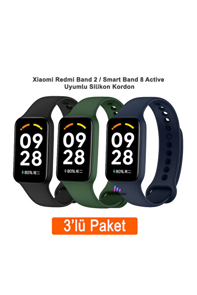 Dexmon Xiaomi Redmi Band 2 / Smart Band 8 Active Uyumlu 3 lü Silikon Kordon Seti Akıllı Saat Bileklik