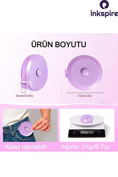 inkspire Automatic Retractable Tape Measure Tape in Purple Color, 1.5 Meter Length 1 Piece