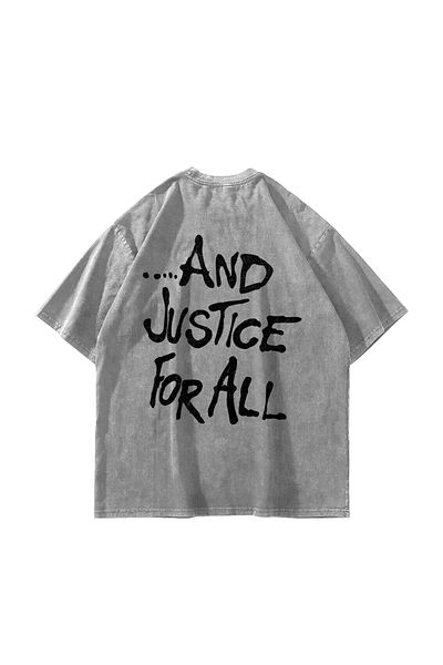 Sekizbiraltı Metallica And Justice For All Printed Oversize Unisex Πλενόμενο λευκό μπλουζάκι
