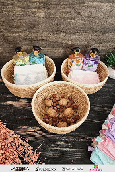 MONTESEV Nergis Hasır 3 lü Sepet Saklama Kutusu Sepet Takımı Organizer Mutfak...