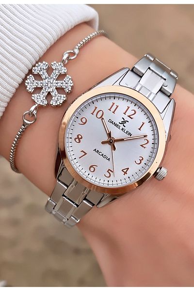 Daniel Klein Brand Rose Silver Color Small Case Thin Cord Wristwatch - Bracelet Gift