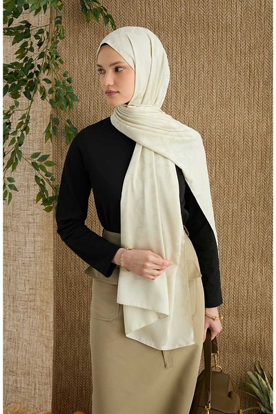 Fatma Atasoy Wave Ecru Jacquard Shawl