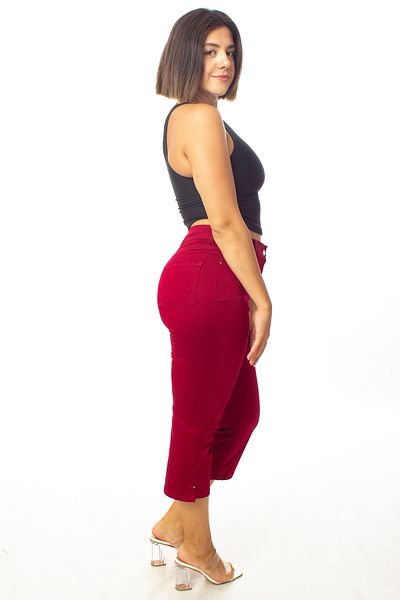 Paşalı High Waist One Hundred Percent Cotton Canvas Capri
