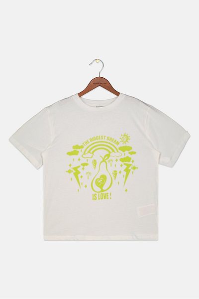 Lmtd Kids Girl Round Neck Short Sleeve Graphic Print T-shirt, White Alyssum