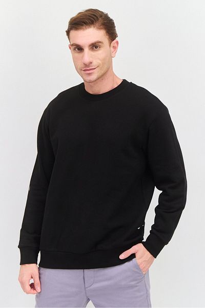 Selected Homme سويت شيرت رجالي سادة بأكمام طويلة وياقة دائرية، أسود