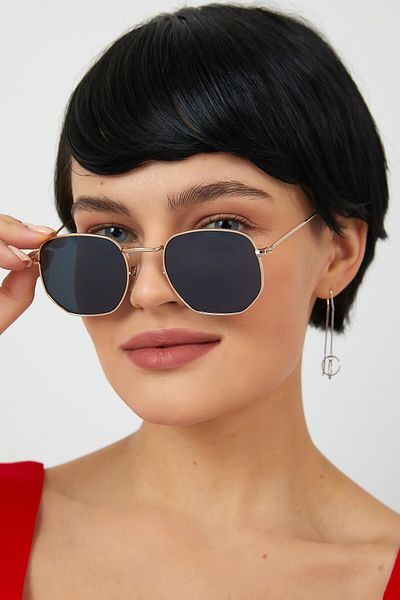 ModaLand Gold Metal Framed Pentagonal Unisex Sunglasses Besgen