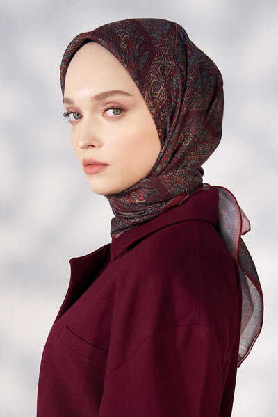Madame Polo Daisy Glory Desen Eşarp - Bordo
