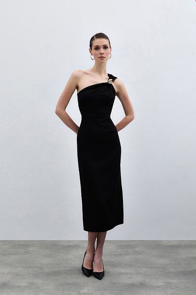 Sateen Μαύρο φόρεμα αξεσουάρ
