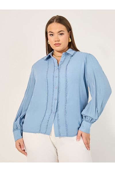 Styli Plus Size Lace Detail Balloon Sleeve Shirt