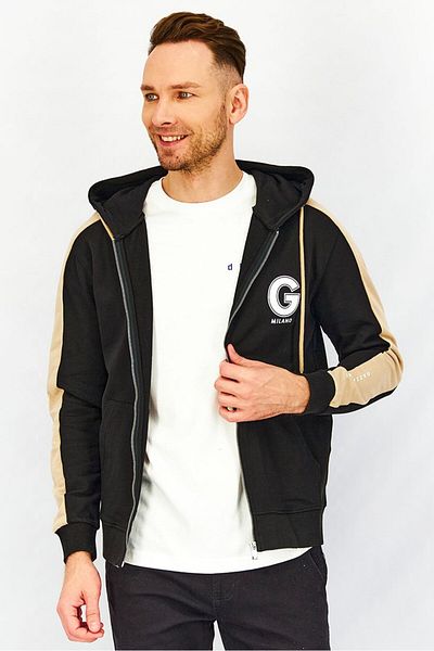 GAZZARRİNİ Men Graphic Print Long Sleeve Hooded Sweatshirt, Black And Tan