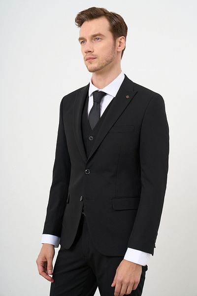 Morven Μαύρο γιλέκο Basic Solid Slim Fit Slim fit 6 Drop ανδρικό κοστούμι