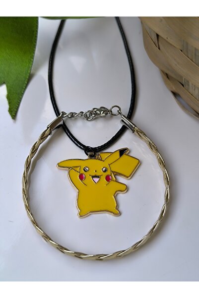Esey Dizayn Pikachu Pokemon Kolye Ve Deri Bileklik