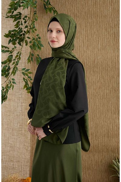 Fatma Atasoy Wave Khaki Jacquard Shawl