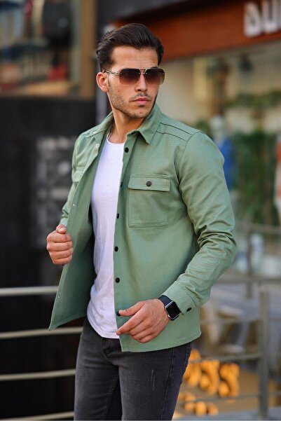 Pobudo Men's Denim Shirt - Mint Color, Double Pocket