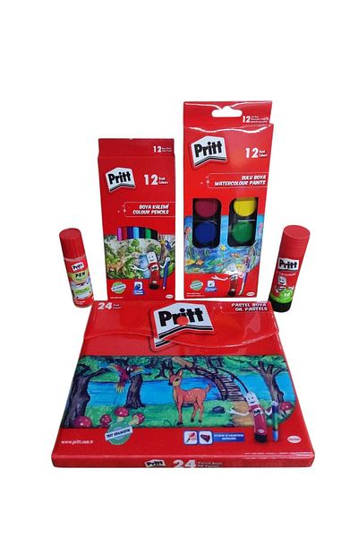 Pritt School Set |   Dry Paint, Water Paint, Pastel Paint with 43 Gr Stick & 40 Gr Liquid Adhesive (with Bag)