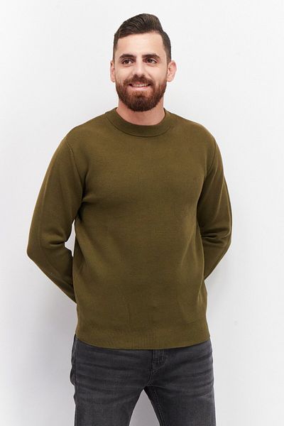 CELIO Men Round Neck Plain Long Sleeve Sweatshirts, Olive Green