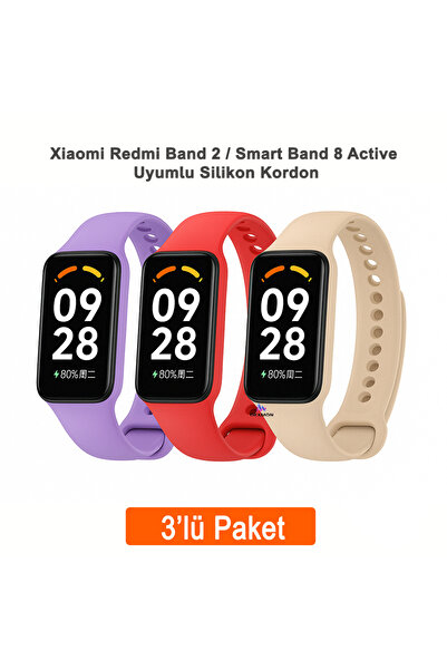 Dexmon Xiaomi Redmi Band 2 / Smart Band 8 Active Uyumlu 3 lü Silikon Kordon S...