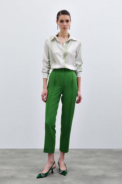 Sateen Ribbed Detailed Classic Trousers - Green