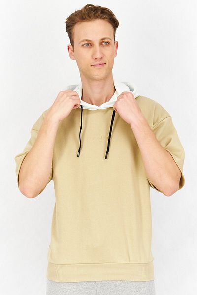 John Richmond Men Sportswear Fit Short Sleeves Hoodie, Beige