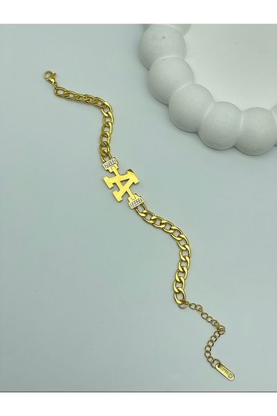 ilvesa shop A Letter Gold Gourmet Model Stone Steel Letter Bracelet