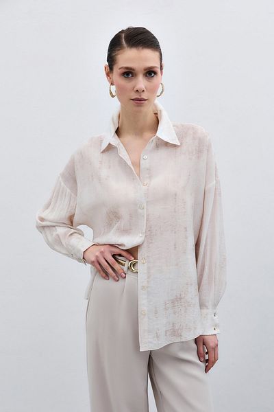 Sateen Patterned Thin Loose Shirt - Stone