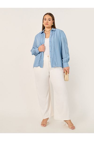 Styli Plus Size Lace Detail Balloon Sleeve Shirt